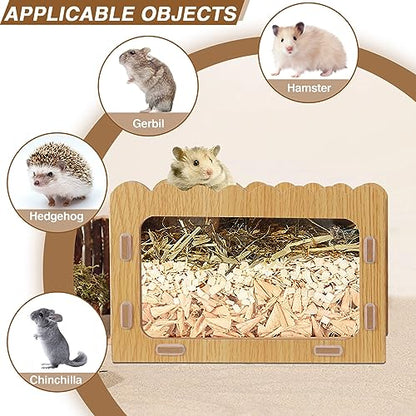 Hamster Digging Box, Small Visible Hamster Digging Room with Acrylic Transparent Board, Hamster Hideout and Exploration House with Climbing Ladder, Hamster Digging Wood Toy for Guinea Syrian Hamsters