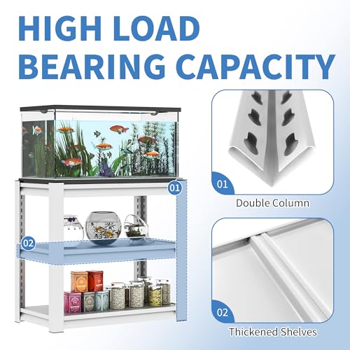 3-tier Metal Fish Tank Stand for 30 Gallon Long Aquarium,31.5"*18"*34" | Rack Shelves,heavy duty Steel Aquarium Stand 20 Gallon,Reptile Terrarium Stand,Reptile Tank Stand,Breeder Tank Stand - color: White
