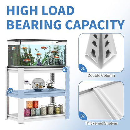 3-tier Metal Fish Tank Stand for 30 Gallon Long Aquarium,31.5"*18"*34" | Rack Shelves,heavy duty Steel Aquarium Stand 20 Gallon,Reptile Terrarium Stand,Reptile Tank Stand,Breeder Tank Stand - color: White