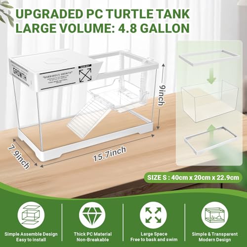 GOZILLA Aquatic Turtle Tank Kit+Lamp+Filter, Upgrade PC Turtle Tank Starter Kit with Adjustable Lamp & Filter,Reptile Habitat with Lid,Hanging Platform for Small Reptiles.(15.75×7.9×9''/White Kit) - color: Medium-White-KIT