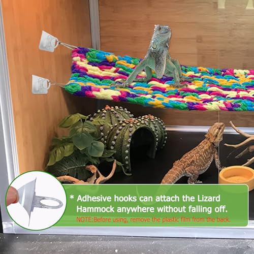 QWR 30" x 7" Hand-Knitted‌ Soft Reptile Lizard Hammock,Lengthened Thicker Hammock for Bearded Dragon Tank Swing Hanging with Strong-Adhesive Hooks,Breathable Bed for Gecko Chameleon(Rectangular)