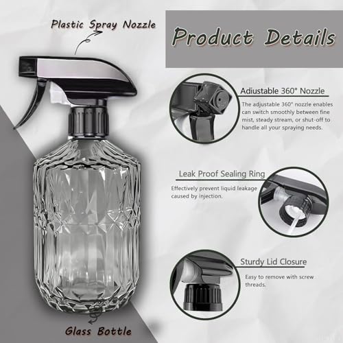Glass Handheld Spray Bottle, 15oz Refillable Water Bottle Spray, Reusable Adjustable Nozzle Plant Mister Spray Bottles Indoor, Plant Mister for Hair, Cleaning, Gardening, Pets Care (Dark Grey) - color: Dark Grey a