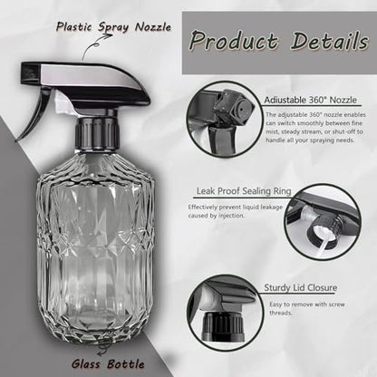 Glass Handheld Spray Bottle, 15oz Refillable Water Bottle Spray, Reusable Adjustable Nozzle Plant Mister Spray Bottles Indoor, Plant Mister for Hair, Cleaning, Gardening, Pets Care (Dark Grey) - color: Dark Grey a