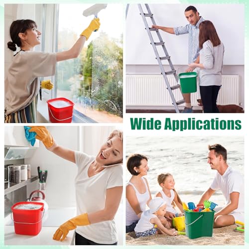 Zhehao 6 Pcs 3 Quart Bucket for Cleaning Small Sanitizer Bucket for Restaurant Square Plastic Pail with Handles for Home, Offices, Commercial Use, Food Service (Red,Green) - color: Red,green