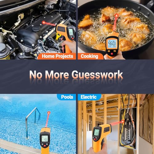 Digital Infrared Thermometer Gun for Cooking,BBQ,Pizza Oven, Infrared Thermometer Laser with Backlight,-58℉~712℉(-50℃~380℃) Handheld Non Contact Heat Laser Temperature Gun (Not for Human) - color: Orange