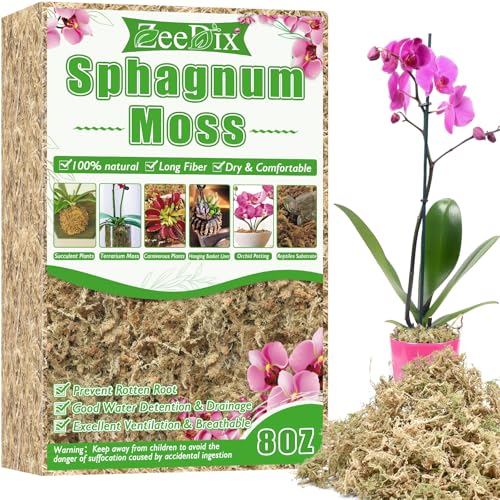 8 oz Sphagnum Moss for Indoor Plants, Natural Orchid Potting Mix for Repotting, Dried Long Fiber Sphagnum Peat Moss for Carnivorous Plants Succulents Reptile Habitats (Expands to 12 qt) - size: 8 ounces