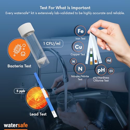 Watersafe® The Original Water Testing Kit for Drinking Water, Well and Tap Water, Sensitive Lead in Water Test, Bacteria, Hardness, pH, Nitrates, Easy Instructions, Lab-Accurate Results, 2 Pack