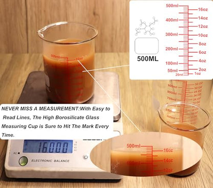 High Borosilicate Glass Measuring Cup-V-Shaped Spout,500ml(16OZ) Glass Measuring Beaker for Kitchen or Restaurant, Easy to Read - size: 500ml (16oz)