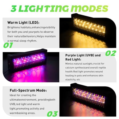 HNRLOY Reptile UVB LED Light Full Spectrum,18W UVA/UVB LED Reptile Light for Bearded Dragons,Chameleons, Turtles,Lizards,Geckos,Snakes, Adjustable Timer, Dimmable Reptile Lamp with 3 Lighting Modes - size: 9.9Inch