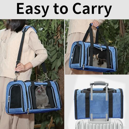 Soft-Sided Cat/Dog/Pet Carrier, Collapsible Pets Travel Carriers | For Big Cats/Small Dogs with Shoulder Strap & Removable Mat, Mesh Puppy Carry Bag, Up to 25 Lbs, TSA Airline Approved (Blue) - color: BLUE, size: 20"L x 13"W x 13"H
