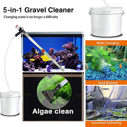 Aquarium Gravel Cleaner Siphon Fish Tank Vacuum Cleaner for Absorb Dirt Wash Sand Algae Scrapers Water Changer Gravel Washer for Fish Tank Cleaning Gravel and Sand (Normal Version) - size: 5 Piece Set