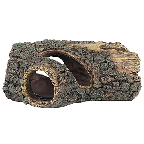 Uniclife Aquarium Large Betta Log Resin Hollow Tree Trunk Decor Artificial Wood Fish House Cave Bark Ornament with Hideout Holes for Shrimp Small Cichlid Lizard and Turtle in 10-70 Gallon Fish Tank - size: Large
