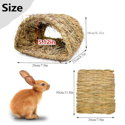 Hamiledyi Bunny Grass Tunnel,Rabbit Grass Bed,Natural Straw Woven Mat Winter Warm Hideaway Hut for Rabbit Gerbil Ferrets Guinea Pig Chinchilla (Small). - size: Small(8.7x7.9x6.3in)
