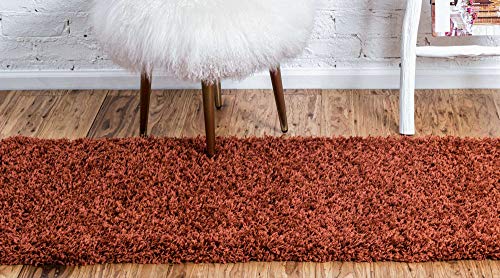 Unique Loom Solid Shag Collection Area Rug (2' 6" x 13' 1" Runner, Terracotta) - color: Terracotta, size: 2'6" x 13'1" (Runner)