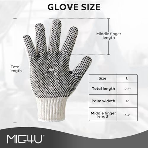 MIG4U String Knit Gloves Safety Work Gloves (Double-sided Dots, Large) - color: Double-sided Dots, size: Large