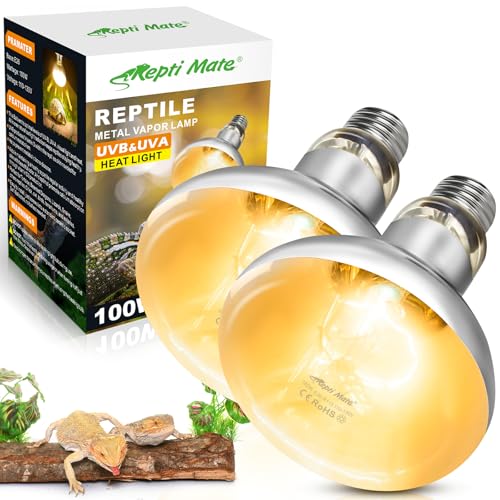 2 Pack 100W Reptile Heat Lamp Bulbs, Full Spectrum UVA/UVB Reptile Light Bulb and Basking Spot Light, UVB Light for Reptiles and Bearded Dragon, Turtle, Lizard, Snake, Amphibians - style: 2PCS 100W UVB Bulbs