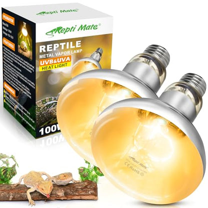 2 Pack 100W Reptile Heat Lamp Bulbs, Full Spectrum UVA/UVB Reptile Light Bulb and Basking Spot Light, UVB Light for Reptiles and Bearded Dragon, Turtle, Lizard, Snake, Amphibians - style: 2PCS 100W UVB Bulbs