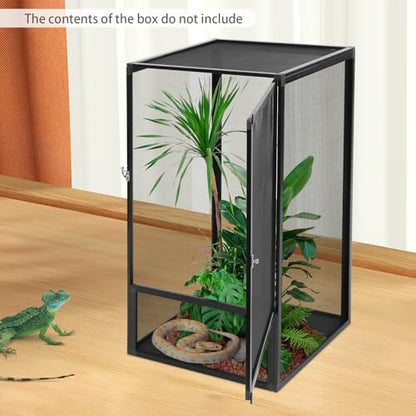 Reptile Feeding Box, 17.72 x 31.5 Inch Aluminum Alloy Reptile Pet Feeding Net Box, Ventilated Reptiles Enclosure Kit, Indoor and Outdoor Use Portable Habitat for Chameleon, Lizard, Snake