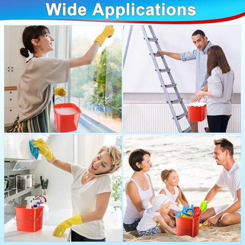 Zhehao 6 Pcs 3 Quart Bucket for Cleaning Small Sanitizer Bucket for Restaurant Square Plastic Pail with Handles for Home, Offices, Commercial Use, Food Service(Red) - color: Red