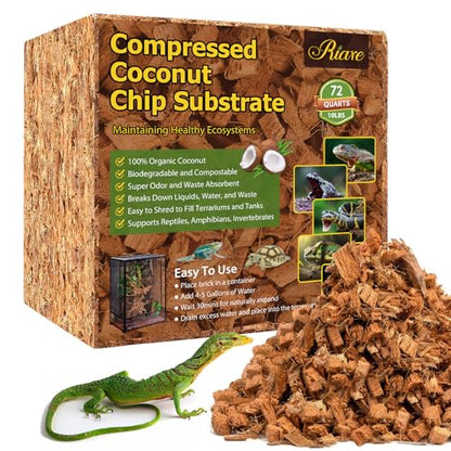 Riare 10LB Coconut Husk Chip for Reptiles, 72 Quart Coconut Fiber Substrate | Coco Chips Substrate Coconut Husk Bedding for Snakes, Tortoises, Ball Python, Bearded Dragon, Geckos, Lizards, Frogs - color: 1 Pack-10LB