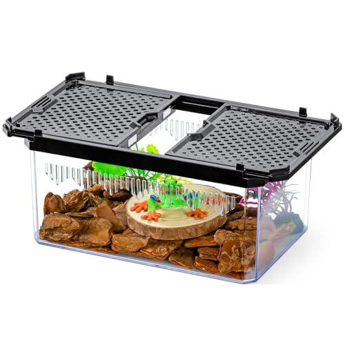 7.5" Clear Magnetic Door Reptile Terrarium for Gecko & Frog Black | Clear acrylic magnetic door; top grid vents for airflow. Non-stick, wipe-clean surface. Fits geckos, insects & crabs - color: Black, size: 7.5x4.9x3.7 Inch