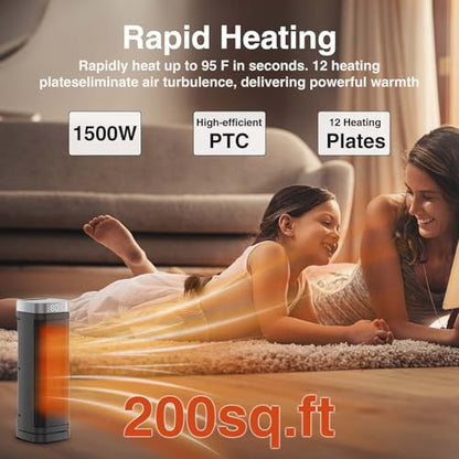 Portable Space Heater, 1500W Electric Heaters with Remote Control, PTC Fast Heating Ceramic Heater with Overheat and Tip-Over Protection, Ideal for Home, Bedroom, and Office Use - size: 16.4''/70°Oscillation
