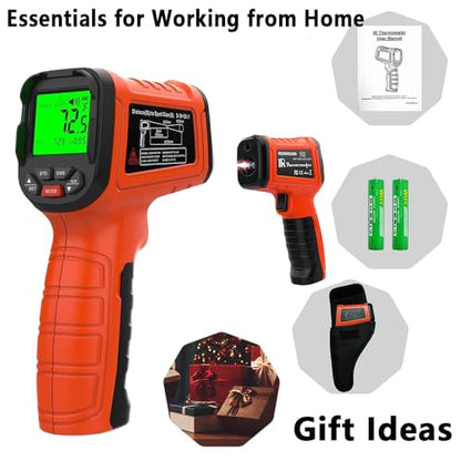 Infrared Thermometer Gun -58°F to 2732°F, 50:1 Non-Contact Laser Temperature Gun for Cooking, Pizza Oven, Reptile, Griddle, Digital Heat Gun for HVAC and Industrial Use - color: Orange/-58°F to 2732°F-holster