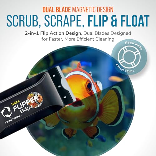 FLIPPER EDGE MAX Magnetic 2-in-1 Aquarium Cleaner for Glass and Acrylic Tanks up to 1 Inch (24mm) Thick – Dual Blade Design with Floating Algae Scraper and Cleaning Tool – LTD Clownfish - color: LTD Clownfish, style: MAX - For Tanks Up to 1 Inch (24mm) Th