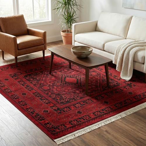 Unique Loom Tekke Collection Area Rug - Sheibani (4' 1" Square, Red/ Black) - size: 4'1" x 4'1" (Square)