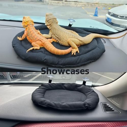Beard Dragon Car Travel Mat Washable Reusable Sleeping Bed Adsorbed on Glass Jar Cushion for Small Pet Reptile Lizard Leopard Gecko (Black)