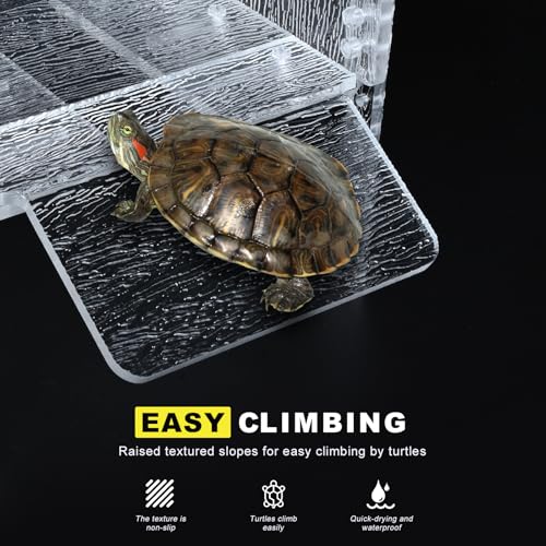 Adjustable Turtle Basking Platform, 10-13" Wide, Slip-Resistant Ramp, Acrylic, Transparent, Ideal for Turtle Tank Accessories - size: M