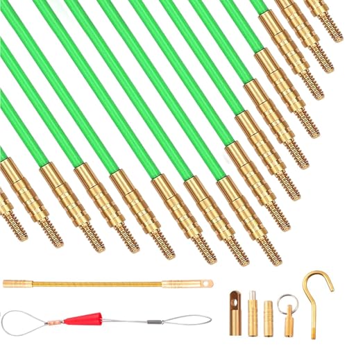50 FT Wire Fishing Kit Fiberglass Connectable Fish Tape Wire Puller Cable Pulling Pull Push Kit With Hook In Transparent Tube, Green - color: green