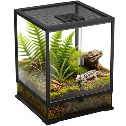 18’’18’’24’’ Reptile Terrarium with Full View Tempered Glass, 32 Gallon Reptile Habitat Comes with Feeding Port and Mesh Top Vent, Suitable for Reptiles Such as Lizard, Gecko and Snake
