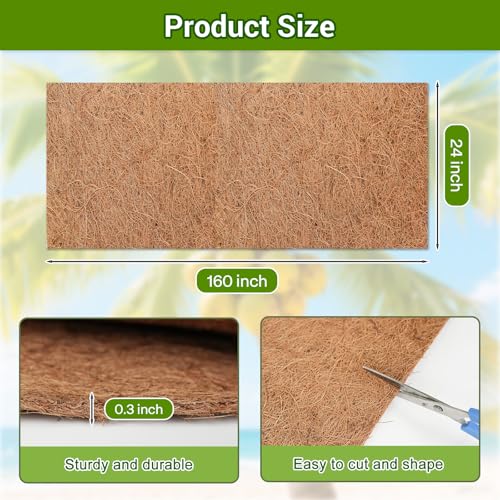 Coco Liner Roll 24x160 Inch, Natural Coconut Liners for Planter Flower Basket, Thick Coco Fiber Mat for Hanging Basket, Garden Decoration, Animal Pet Pads, Reptile Carpet - size: 24 x 160 inch