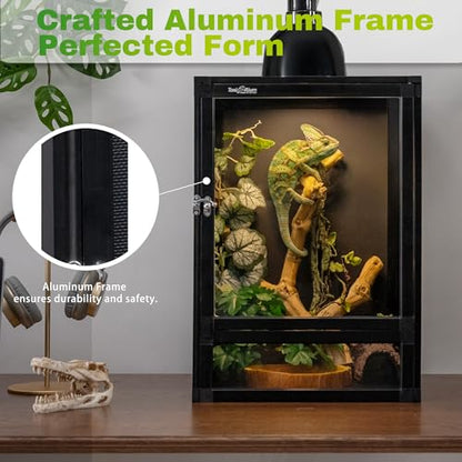 18"x18"x36" Hybrid Reptile Enclosure Cage with Aluminum Frame, PVC Side & Back Panels, Interchangeable Screen & Acrylic Front Doors, Ventilated Top, Ideal for Chameleon & Arboreal Reptiles - size: 18x18x36 inch-two doors
