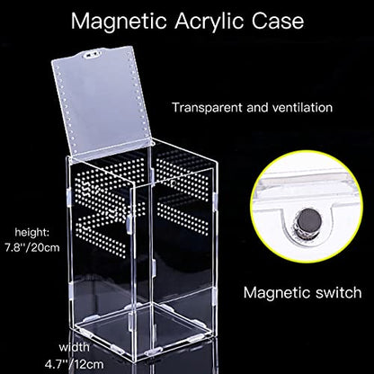 AWXZOM Magnetic Acrylic Case, micro habitat small Tarantula Enclosure enclosure for arboreal Tarantula Scorpion Sling Lizards Mantis Snake Gecko jumping spider snail Insect Isopods (4.7*4.7*7.8 inch) - size: 4.7*4.7*7.8 inch
