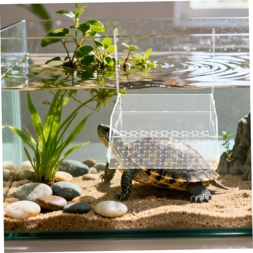 Extra Large Hanging Turtle Basking Platform with Slip-Resistant Ramp, Acrylic Turtle Dock for Aquarium Tank, Floating Reptile Resting and Feeding Area