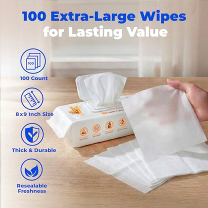 Best Pet Supplies Cleaning Dog Wipes - Soothing Oatmeal, 100 Count | Unscented, Large 8"x9", Vitamin E, Puppy & Cat Safe, Gentle Grooming, Resealable Pouch Prevents Drying - color: Soothing Oatmeal, size: 100 Count