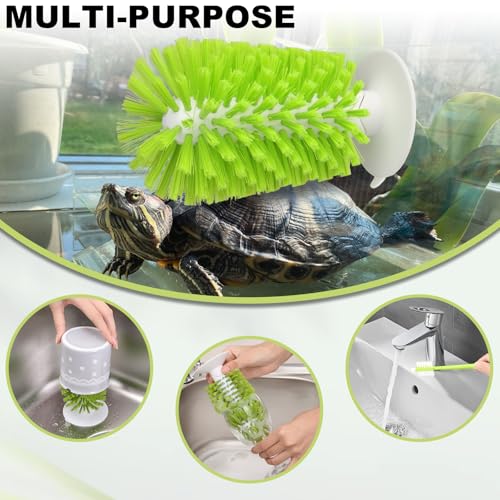 4 Pack Turtle Brush with Suction Cup for Tank, Turtle Shell Cleaning Brush, Turtle Scrub Brush Tortoise Supplies, Scratches Back Brush Remove Tortoise Back Mud, Turtle Tank Accessories
