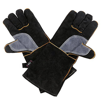 Extreme Heat & Fire Resistant Gloves Leather with Kevlar Stitching,Mitts Perfect for Fireplace, Stove, Oven, Grill, Welding, BBQ, Mig, Pot Holder, Animal Handling