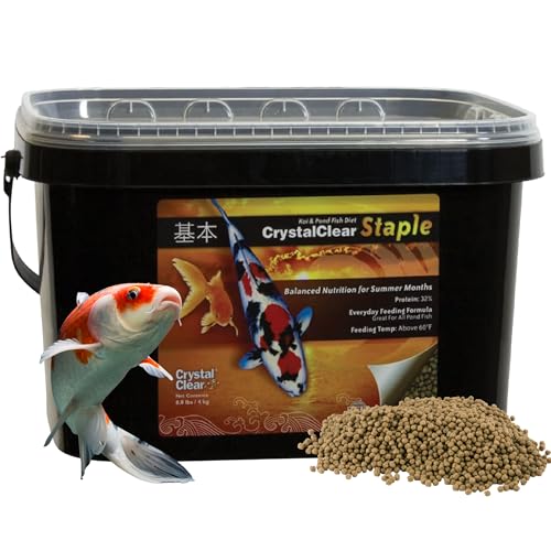 CrystalClear Staple Pond Fish Food for Koi & Goldfish, 8.8 Pound Bucket | Protein packed floating pellets for summer nutrition with easy digestion to support healthy growth and vitality - size: 8.8 Pound (Pack of 1)