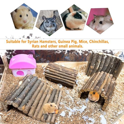 kathson 4PCS Hamster Wooden Bridge Toys,11.02" L x 6.09" W Large Climbing Toy,Rat Ladder,Small Animal Chew Toys,Wood Hideout Tunnel for Chinchillas Guinea Pig Gerbils Ferret Syrian Hamster Squirrel - color: 4pcs