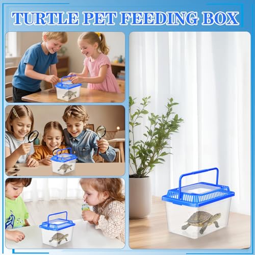 Alipis Small Fish Tank: Clear Plastic Aquarium with Lid & Handle - Portable Reptile Carrier for Turtles, Snakes, Fish Home Transport and Storage 5. 27x3. 66x3. 62 Inch