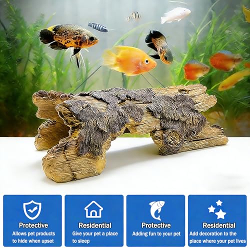Teaeeno Lizard Snake or Reptile Hide, Large Hollow Log Snake Hideout for Ball Python Bearded Dragon and Gecko Eco-Friendly Resin Tank Accessory with Basking Platform & Multi-Functional Décor (Desert) - style: Art Deco