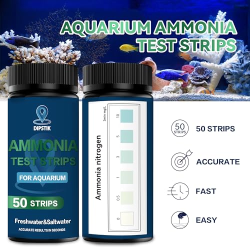 DIPSTIK Ammonia Test Strips for Fish Tank,Feshwater & Saltwater (50ct) | Ammonia Aquarium Water Test Kit - color: Ammonia