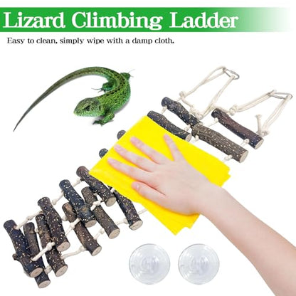 VCEPJH Long Reptile Ladder Bridge 59 in Bearded Dragon Hanging Wooden Climbing Bridge for Terrarium Leopard Gecko Tank Accessories Toys Suit for Lizard, Ball Pythons, Tree Frog, Snake - size: XL-59in
