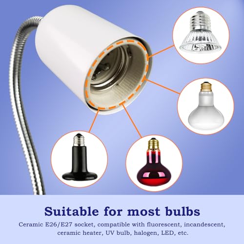 50W UVB/UVA Heat Lamp with Timer for Turtles & Reptiles White | 360° adjustable head with heavy-duty metal clamp; heat switch & timer. Provides basking warmth for tortoises & puppies. - color: White