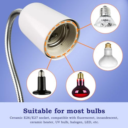 50W UVB/UVA Heat Lamp with Timer for Turtles & Reptiles White | 360° adjustable head with heavy-duty metal clamp; heat switch & timer. Provides basking warmth for tortoises & puppies. - color: White