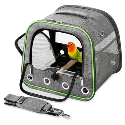 Upgraded Small Bird Carrier, Lightweight and Portable Travel Bird Cage with Stand and Easy Clean Tray, Parrot Parakeet Cockatiels Bird Travel Cage - color: Grey