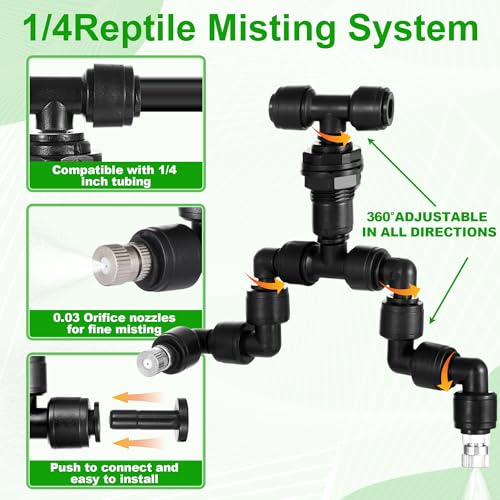 13 Pack 1/4" Dual-Head Reptile Mister System Reptile Mister Nozzle Kit,360 Degree Adjustable 1/4 Misting Nozzle Parts Quick Connect Fittings for Aquarium,Vivarium,Plants, Amphibians - size: Dual-Head